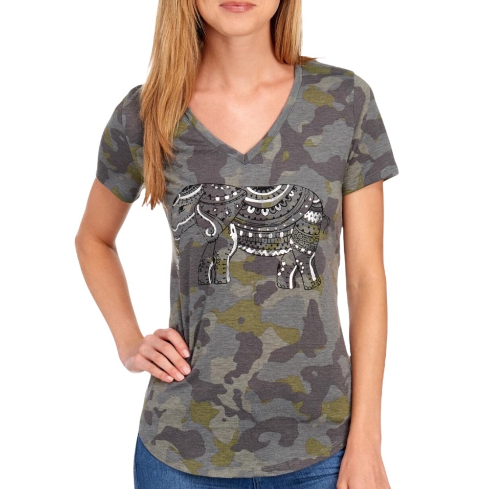 MIC & JAX Camo Elephant Print Tee Shirt Size XL